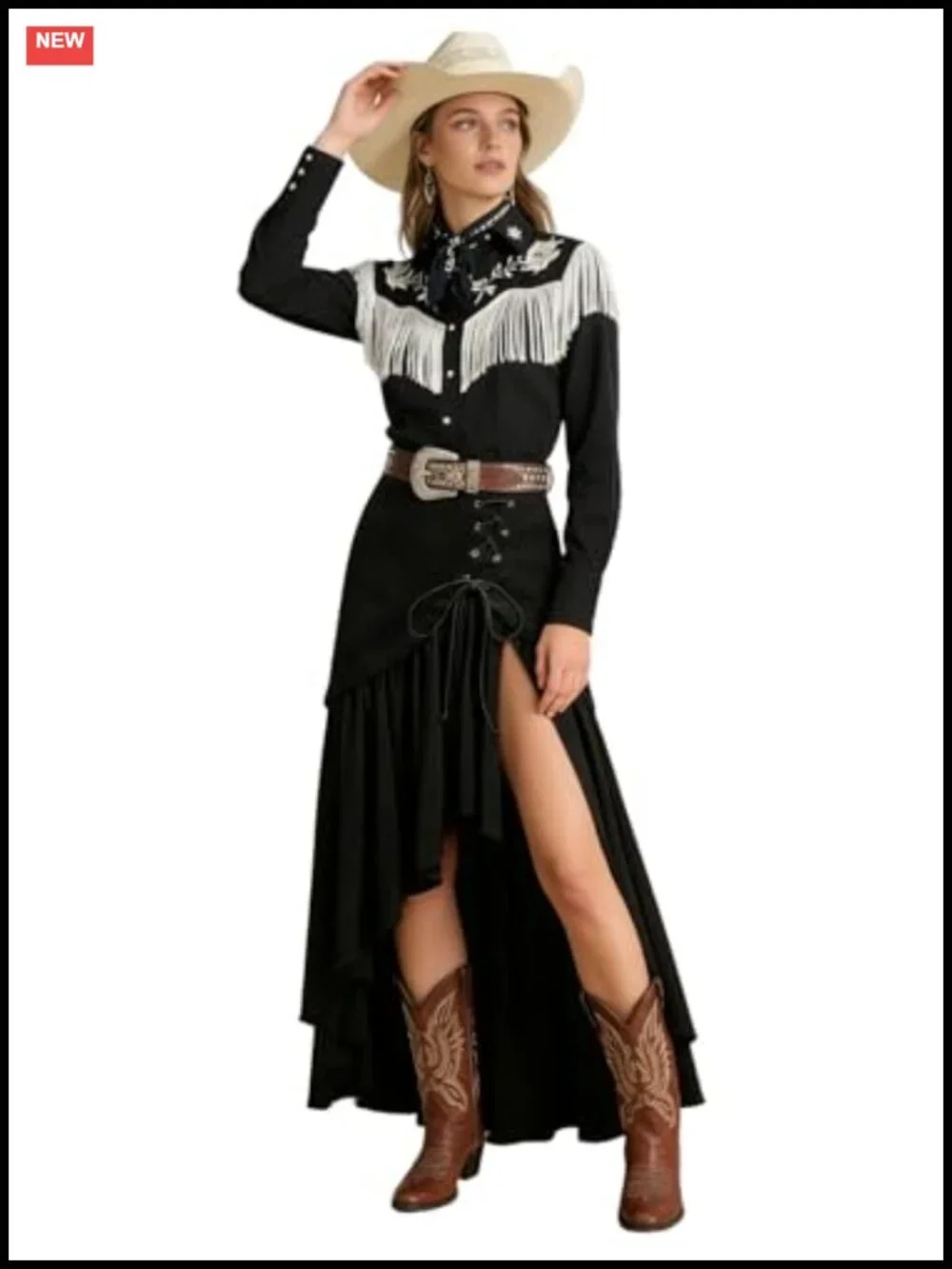 Women's Rodeo Western Cowgirl Flowy Ruffle Boho Skirt Asymmetrical High Waist